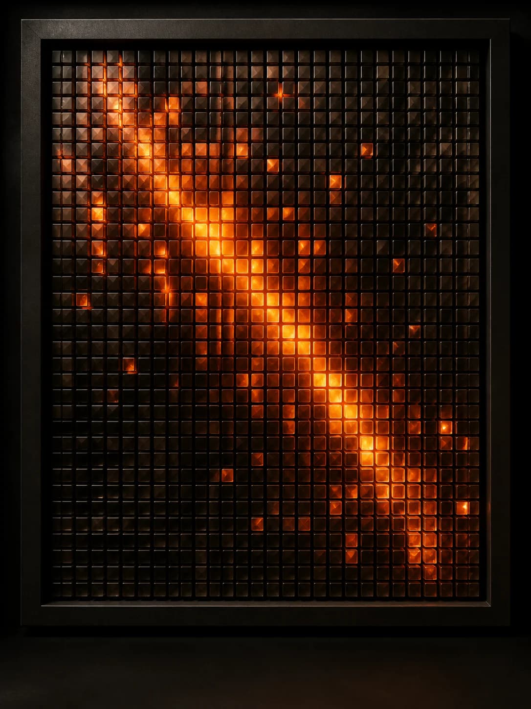 A warm glass attention matrix glowing diagonally through darkness